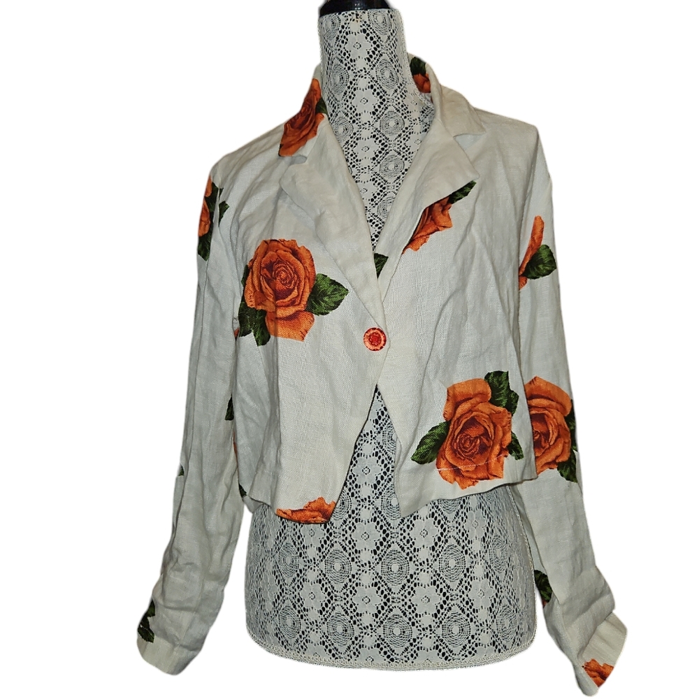Floral Linen Cropped Jacket